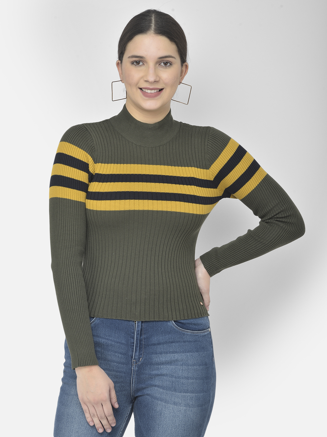 Numero Uno Women Striped Green Sweater